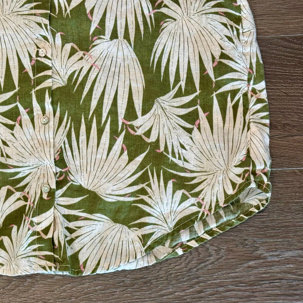Tahari 100% Linen Sleeveless Blouse Green Floral Tropical Palm Womens small boho - Picture 4 of 7